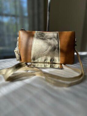 Jane Marie Gold Leather Panel Crossbody Bag Metallic